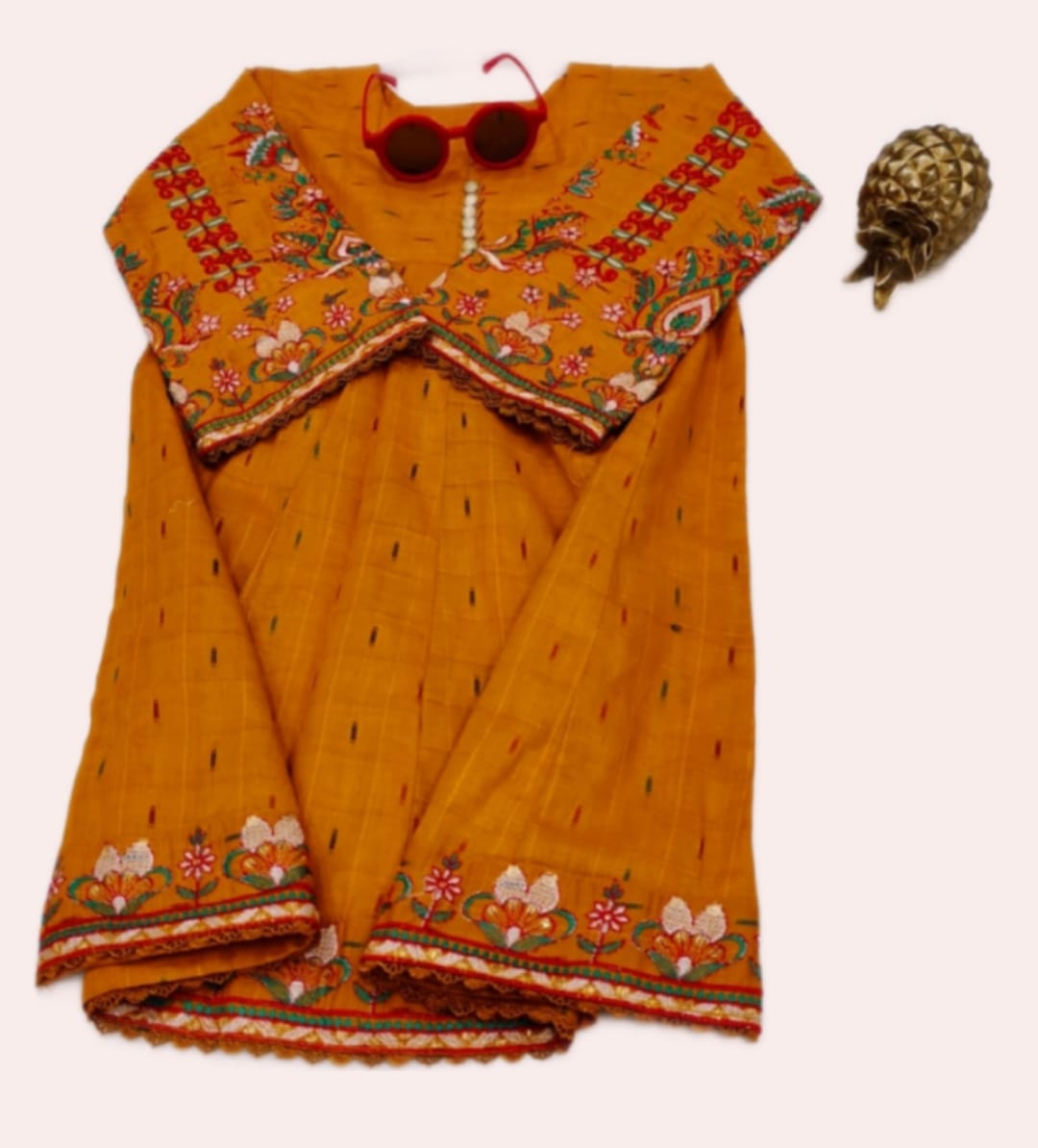Girls Premium Cotton Emb 2 Pcs Little Noor-Yellow