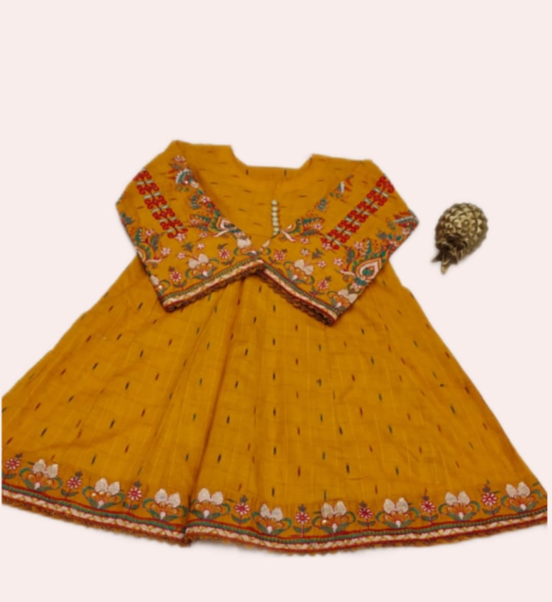 Girls Premium Cotton Emb 2 Pcs Little Noor-Yellow