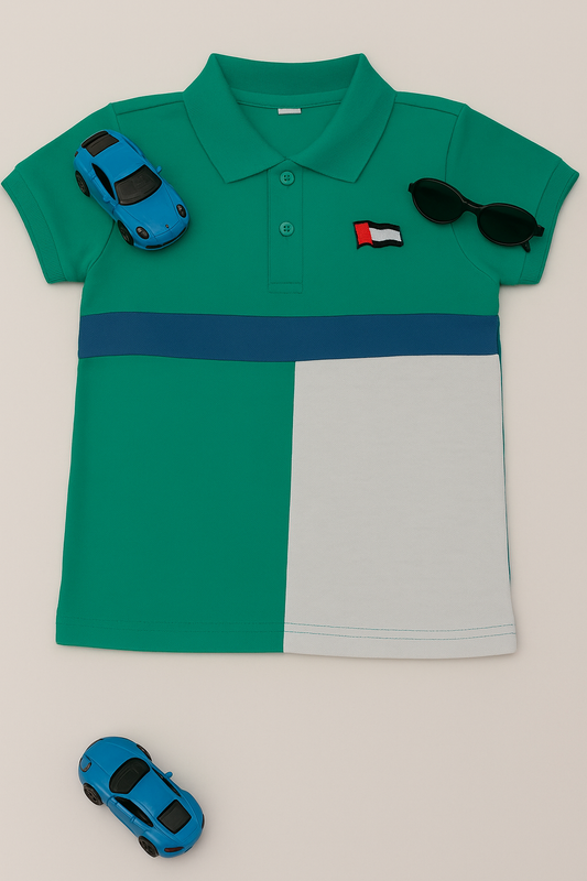 Boys Cotton Jersey T-Shirt-Green With White Combo